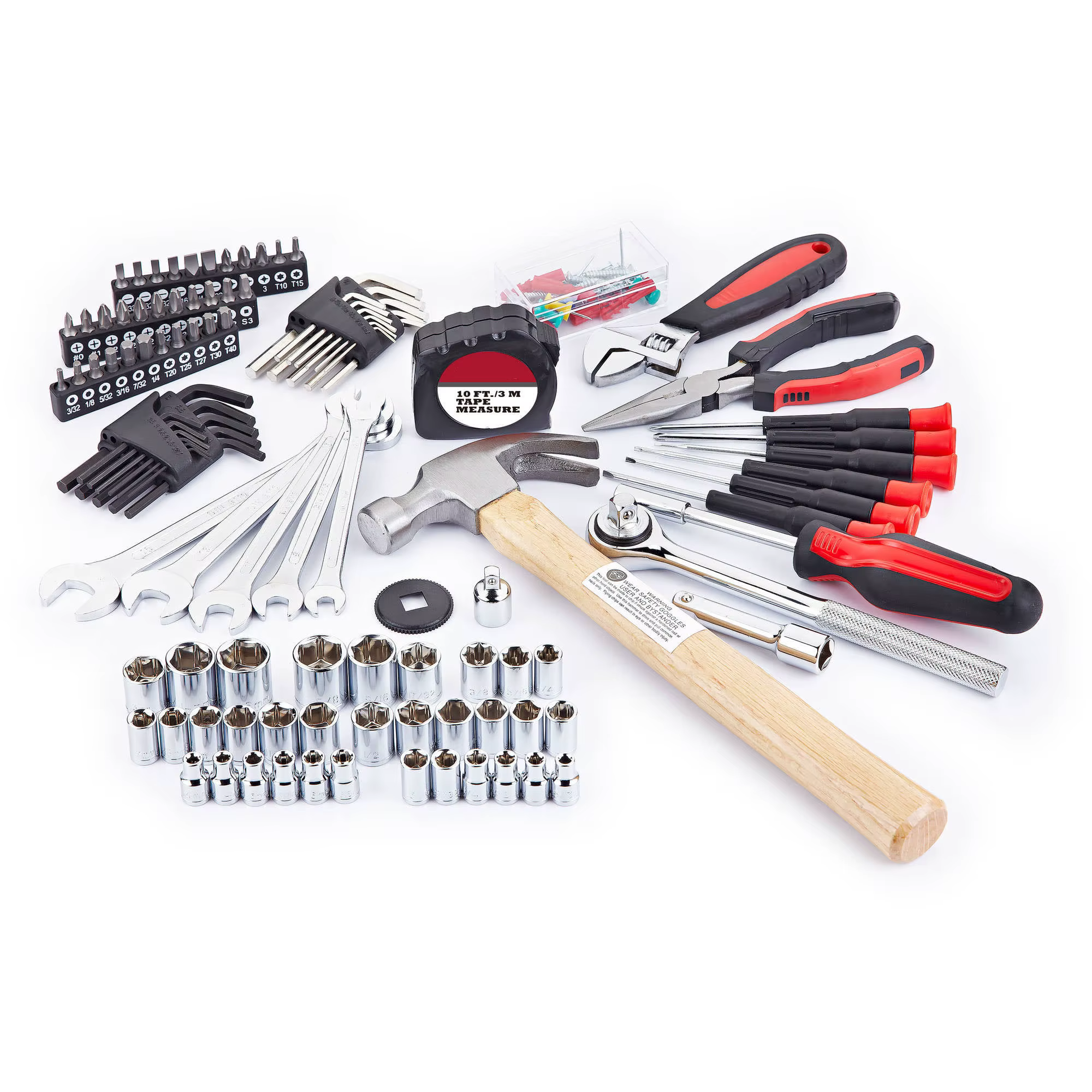 Mechanic Tool Set 110-Piece 1/4 In., 3/8 In. and 1/2 In. Drive SAE Ratchets Sockets, Hex Keys Combination Wrenches Hand Tool Set — image 2