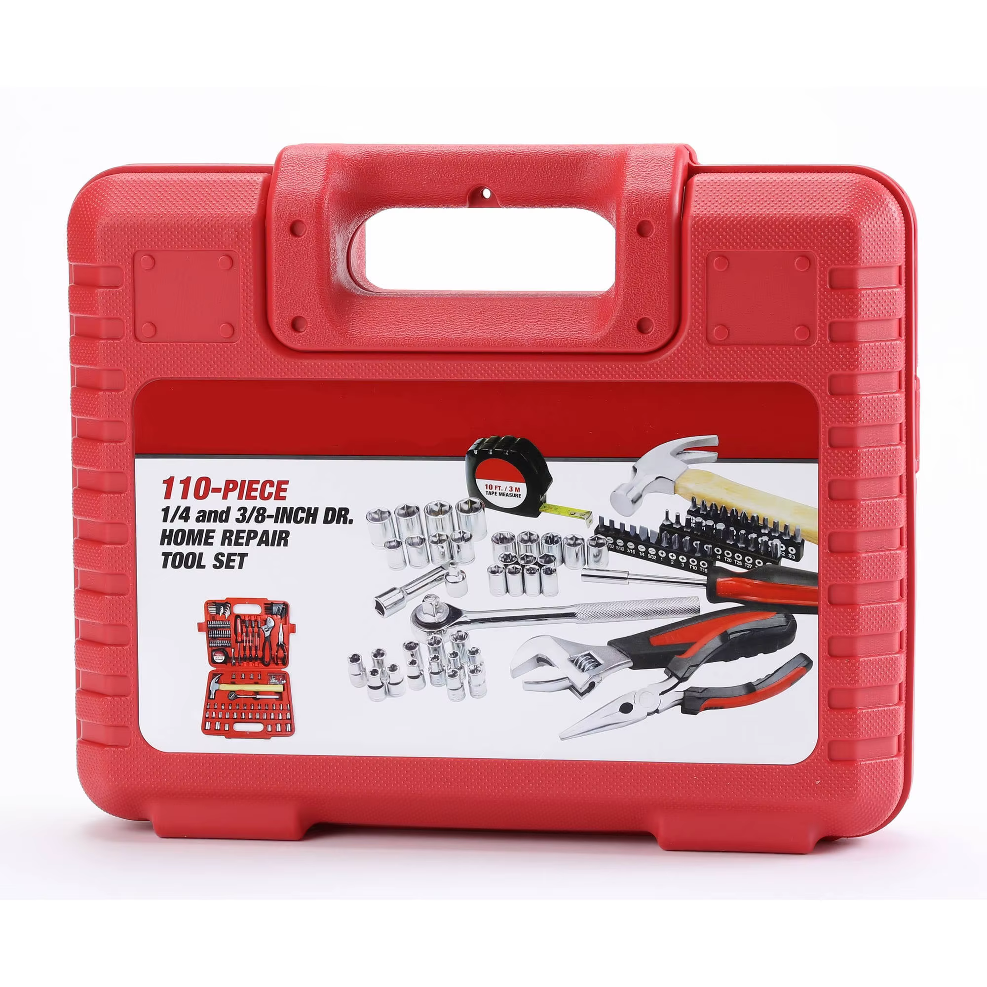 Mechanic Tool Set 110-Piece 1/4 In., 3/8 In. and 1/2 In. Drive SAE Ratchets Sockets, Hex Keys Combination Wrenches Hand Tool Set — image 6