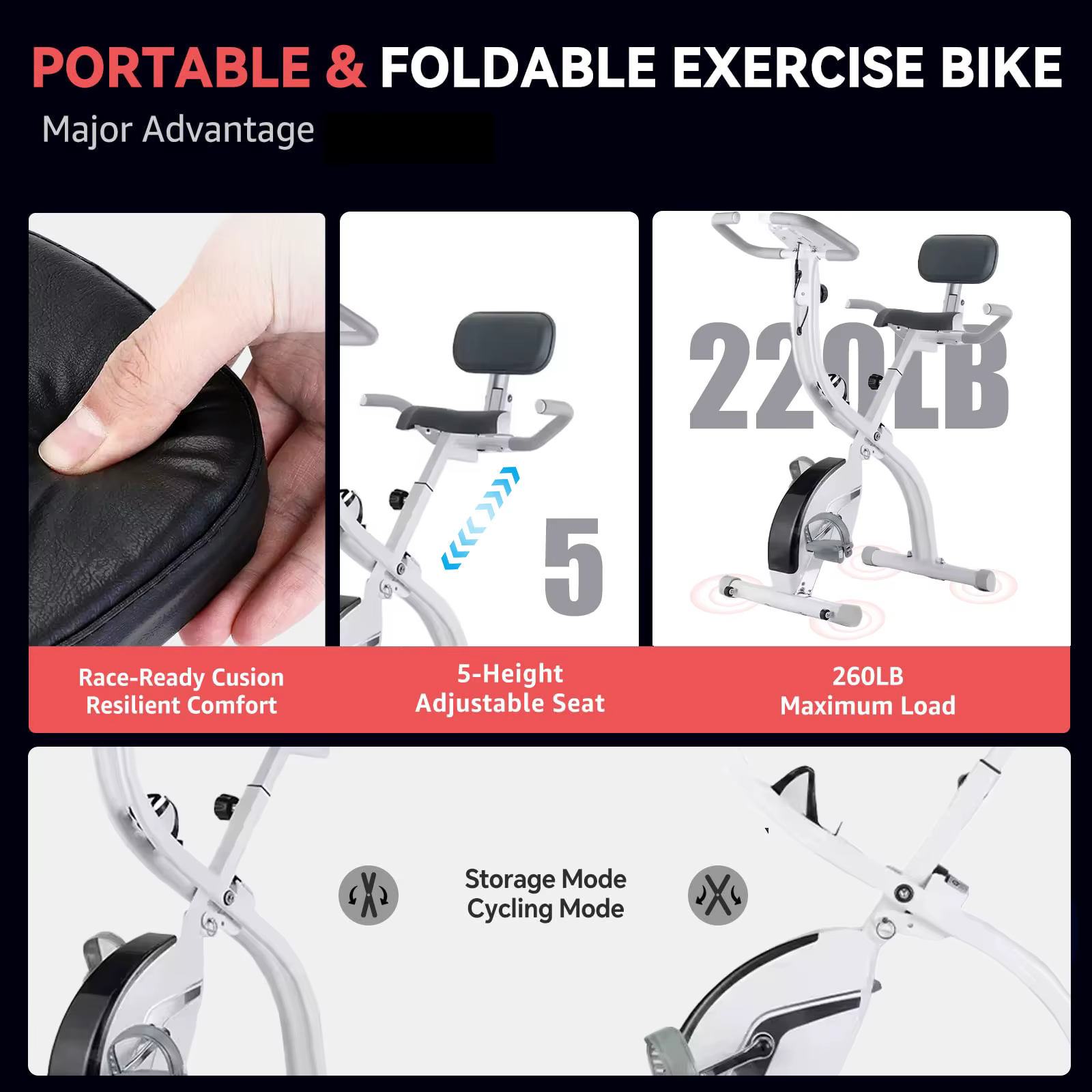 Best Selling Indoor Folding Fitness Bike Steel Frame Adjustable Saddle Stationary Upright Exercise Bikes — image 3