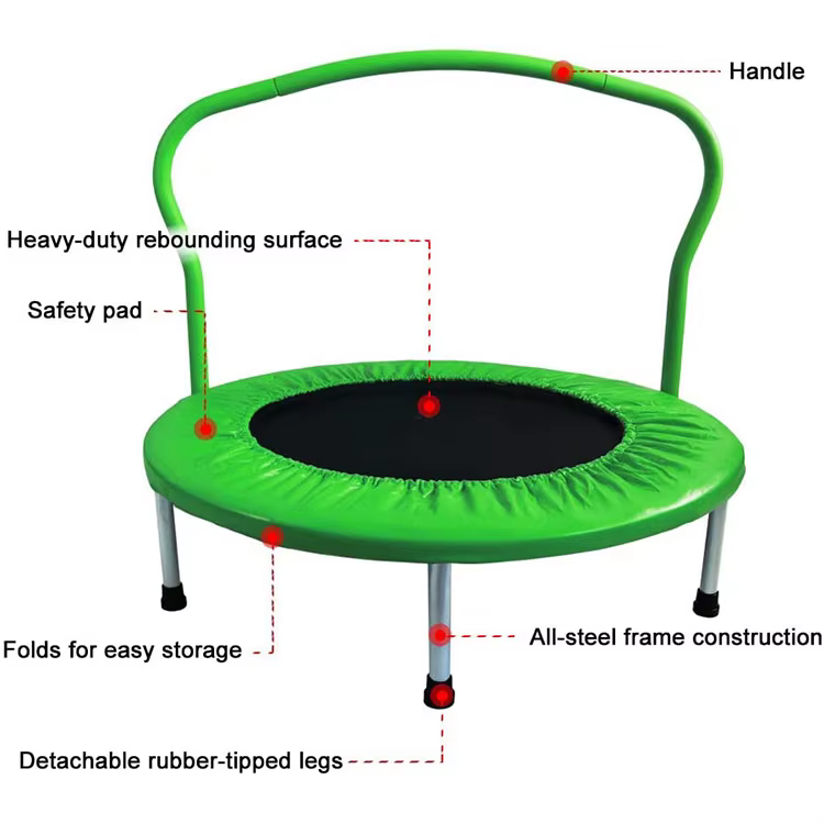 Top Ranking 36 Inch Small Trampoline Foldable Home Mini Round Square Trampoline With Handle — image 5