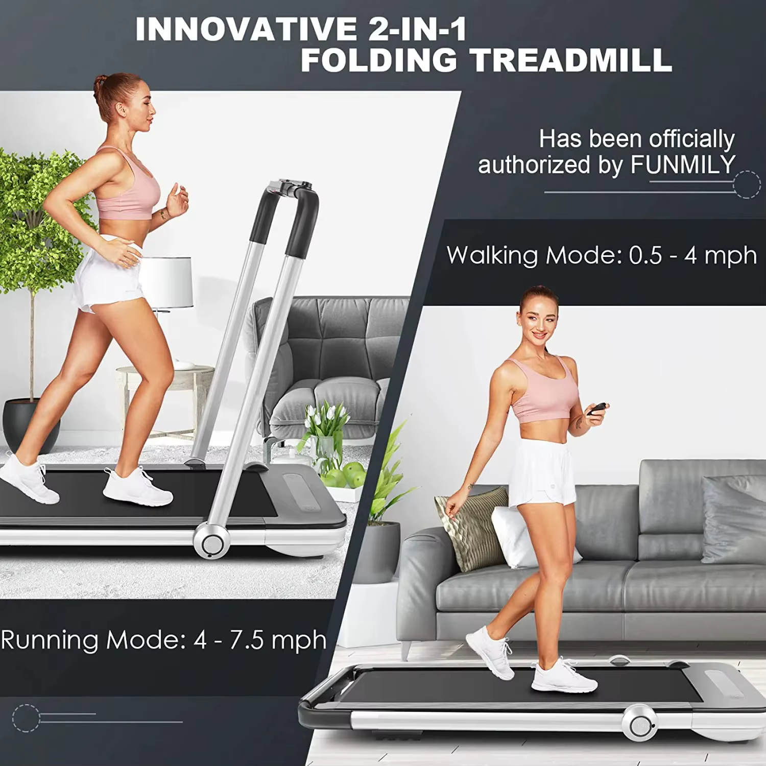 2 in 1 Foldable Electric Home Treadmill Portable Fitness Bodybuilding Equipment Jogging Running Machine — image 2