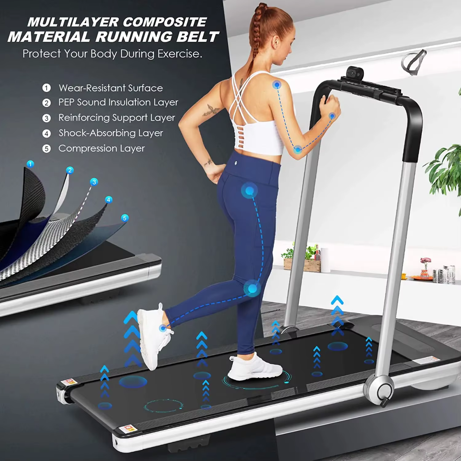 2 in 1 Foldable Electric Home Treadmill Portable Fitness Bodybuilding Equipment Jogging Running Machine — image 6