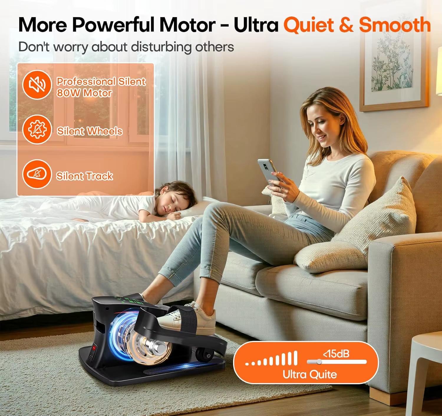 Custom logo Track-mounted with Remote Control Elliptical Machine, Under Desk Mini Elliptical Machine for Home — image 3