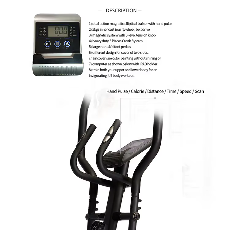Home Use Manual Adjustable Stationary Magnetic Upright Elliptical Trainer Machine — image 3