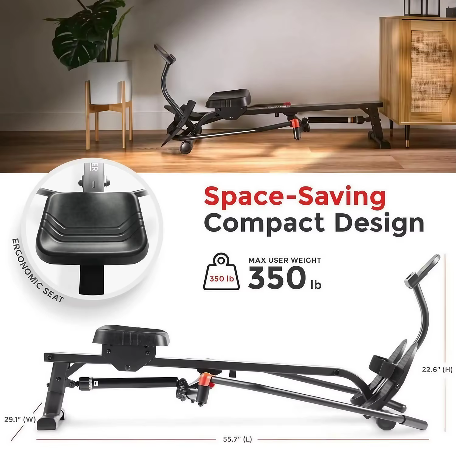Gymbopro Simplified Version Adjustable Resistance Hydraulic Home Portable Rowing Machine — image 3