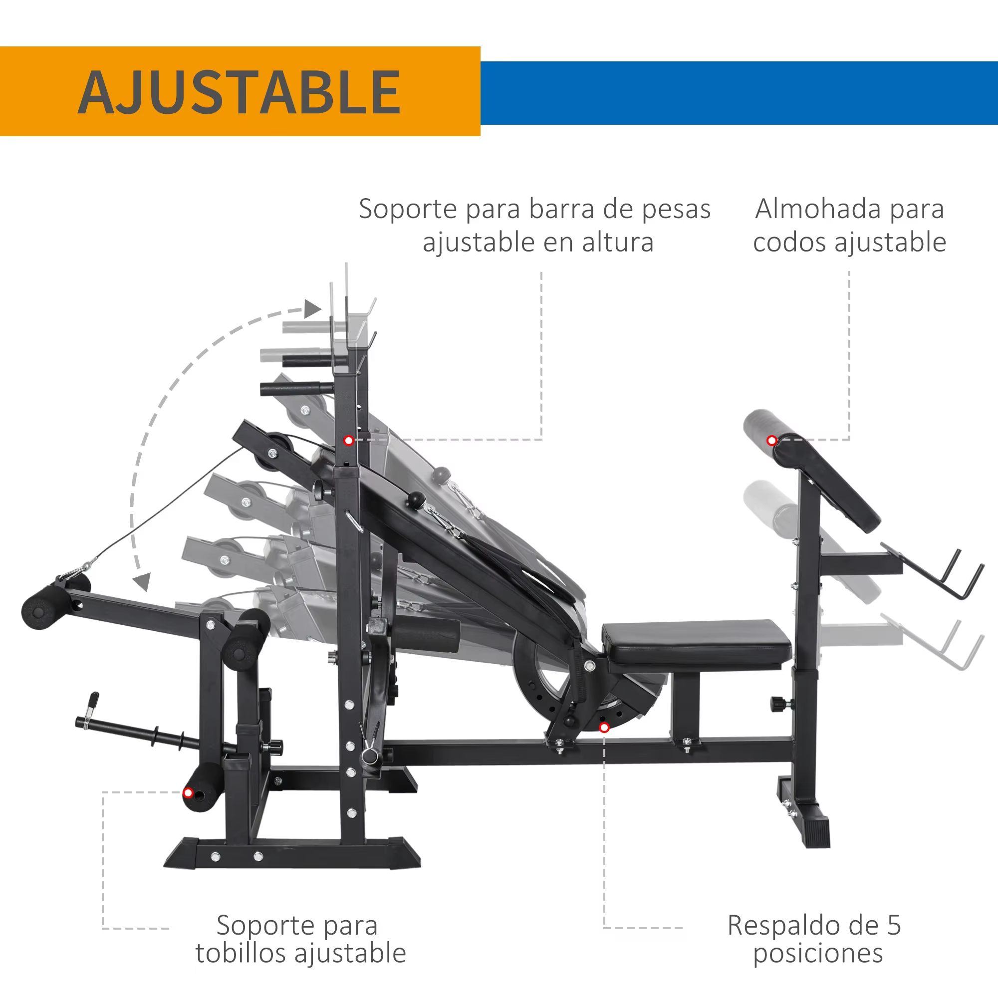 Home Gym Set Multi-functional Weight Bench Wholesale Adjustable Multifunctional Weight Gym Bench with Weights — image 3