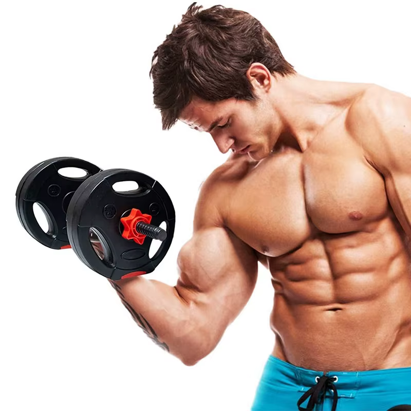 Gymbopro Fitness Equipment Wholesale 10kg Gym Home Plastic Coated Adjustable Cement Dumbbells — image 3