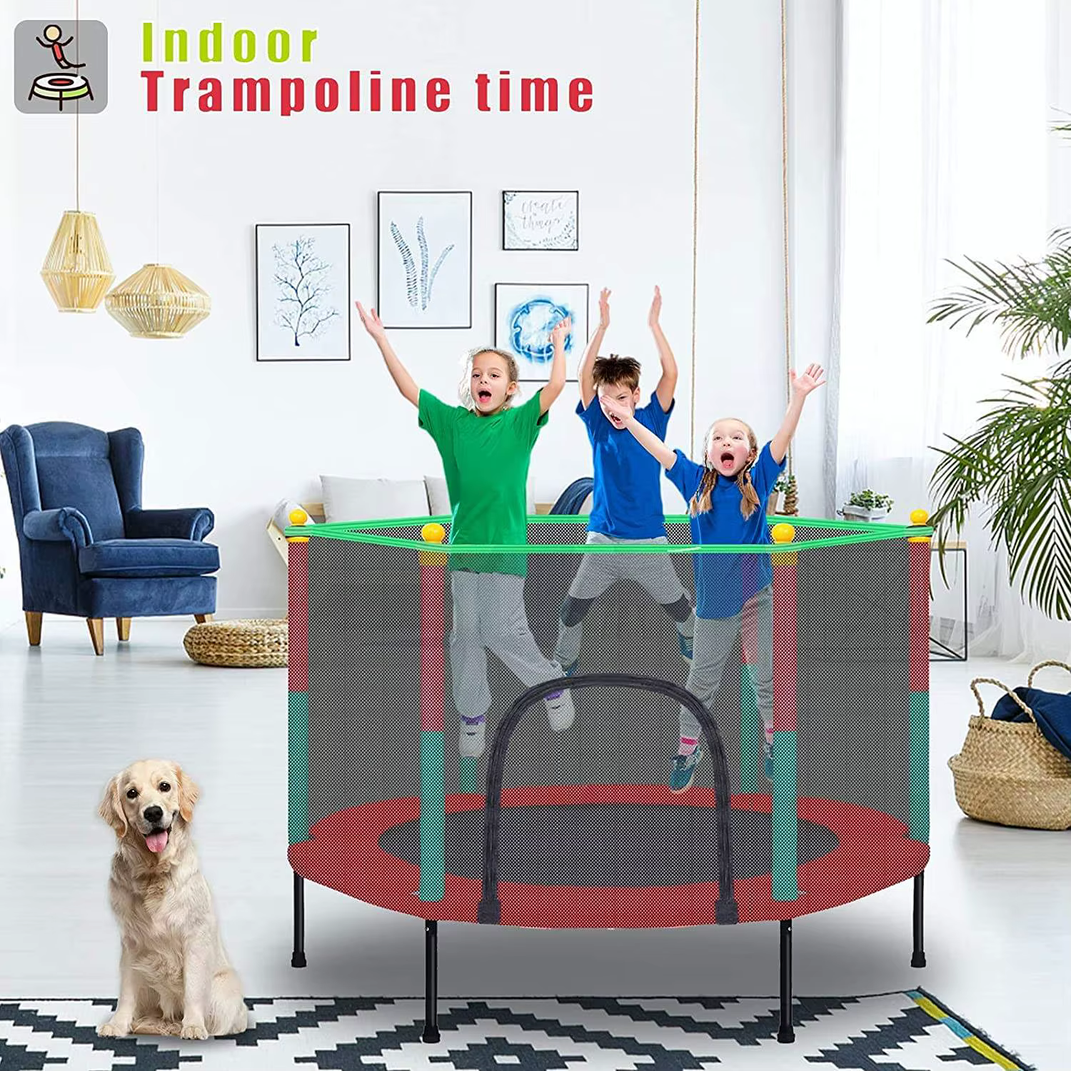 Indoor&outdoor Kids Trampoline with Enclosure Net Gymnastic Jumping Bed Parent-child Interactive Game Fitness Trampoline Unisex — image 6