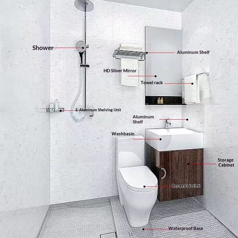 YITE One-piece Integrated Mobile Glass Partition Shower Room for Hotel Bathroom 6mm Thick Modern Simple Rectangle Design No Tray — image 2