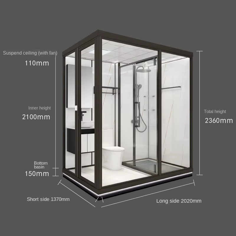 YITE Light Luxury Integrated Isolation Bathroom Swing Door Glass Frame Wall-Mounted for Hotel Dormitory Hospital Wing Shower — image 3