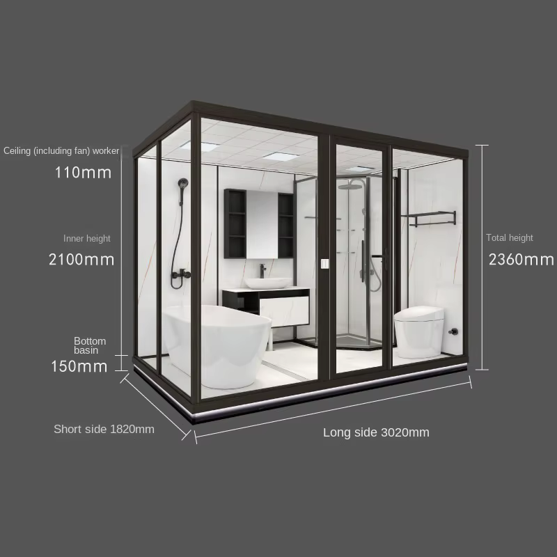 YITE Light Luxury Rectangle Integral Toilet & Shower System with Swing Door for Hotel Dormitory School & Bathroom — image 2