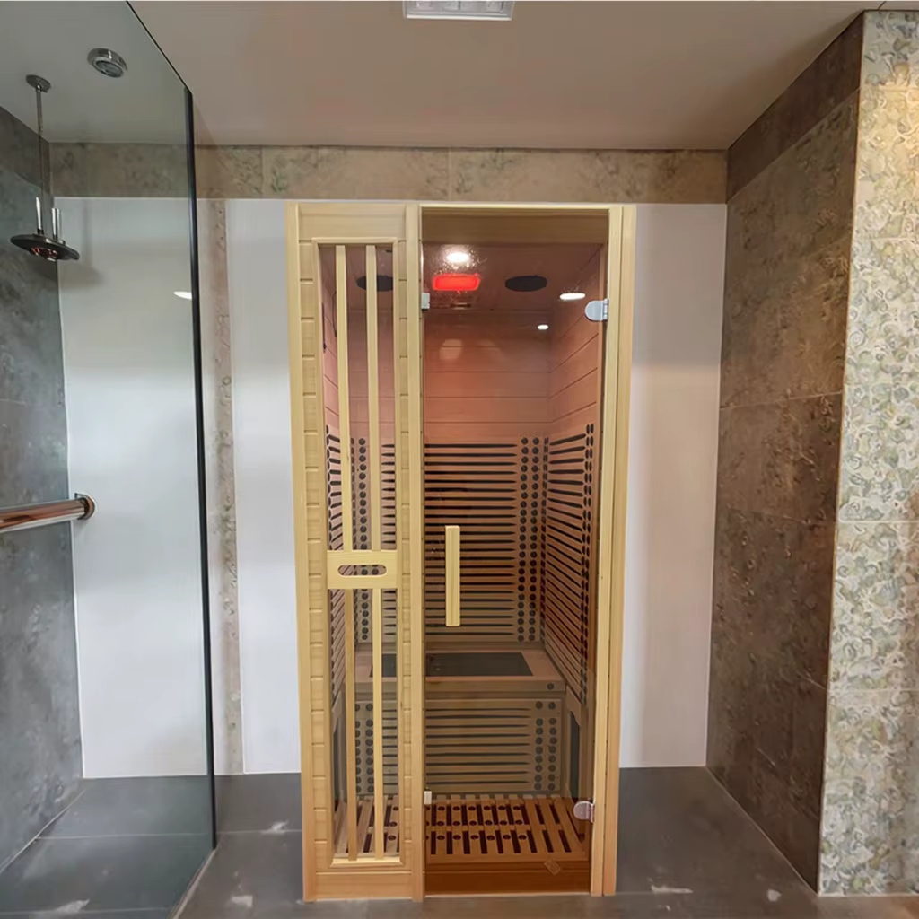 YITE Custom Single Khan Hemlock Solid Wood Family Sauna Far Infrared Heating Modern Design Transom Windows Bathroom Use — image 4