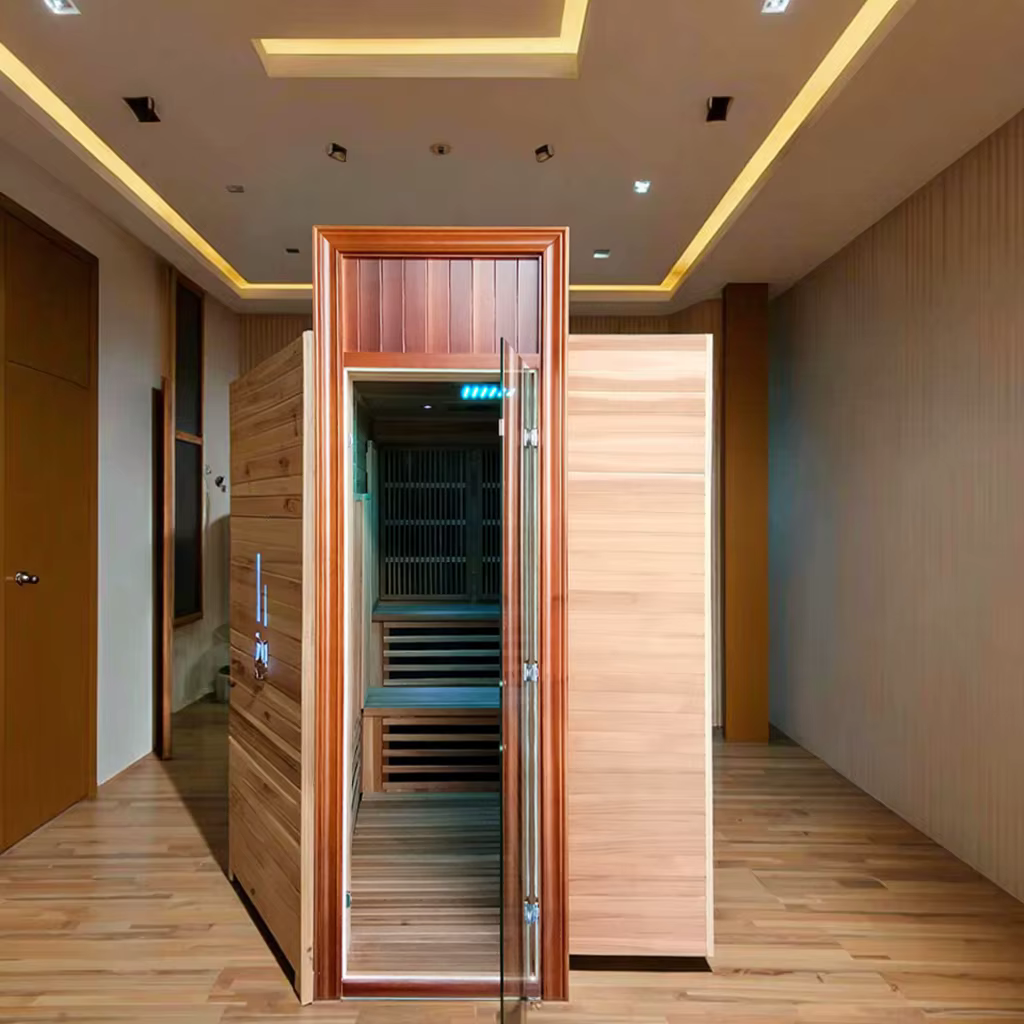 YITE Custom Modern Solid Wood Hemlock Dry Steam Sauna Room with Transom Windows 9KW Far Infrared Graphene Heating for 4 Persons — image 4