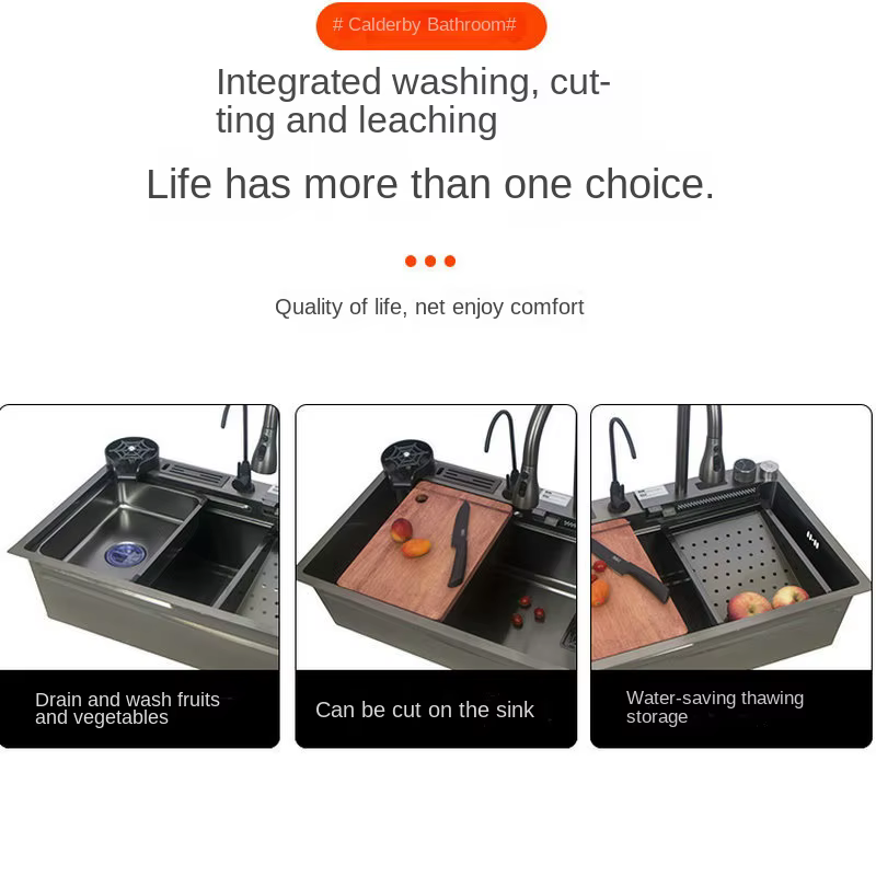 YITE Full Configuration 304 Stainless Steel Kitchen Sink Integrated Large Single Rectangular Bowl Dish Washing Basin Nano — image 4