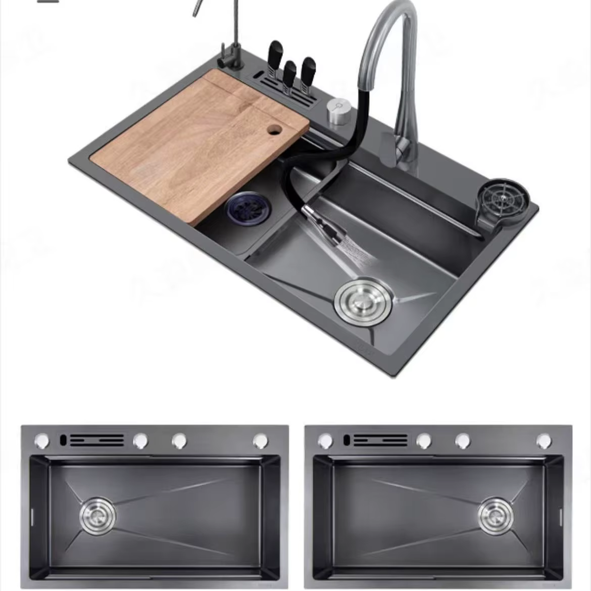 YITE Modern Simple Nano Coated Rectangular Bowl Kitchen Sink Knife Holder Right Drain Left Drain Counter Mount — image 2