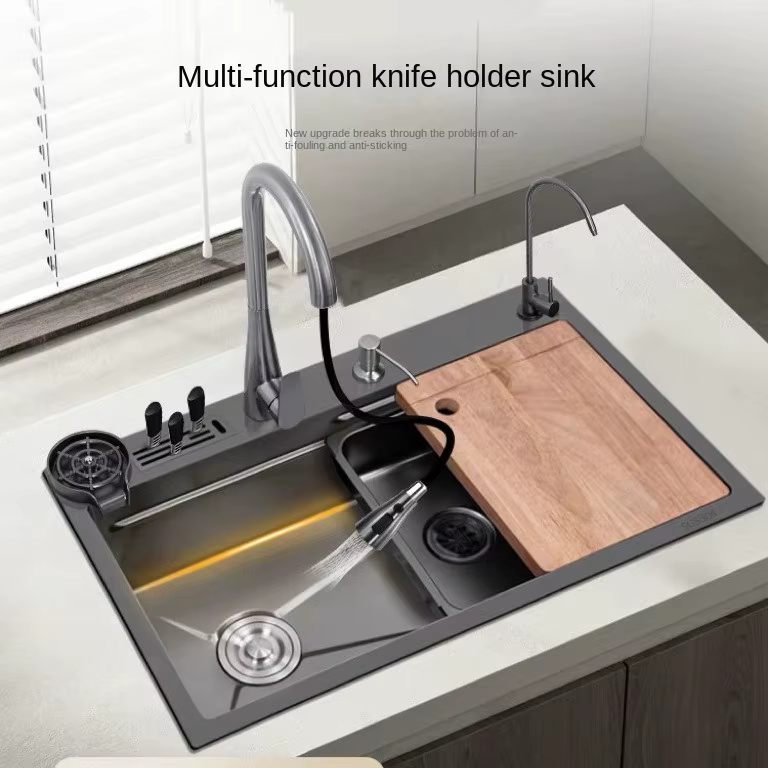 YITE Modern Simple Nano Coated Rectangular Bowl Kitchen Sink Knife Holder Right Drain Left Drain Counter Mount — image 3