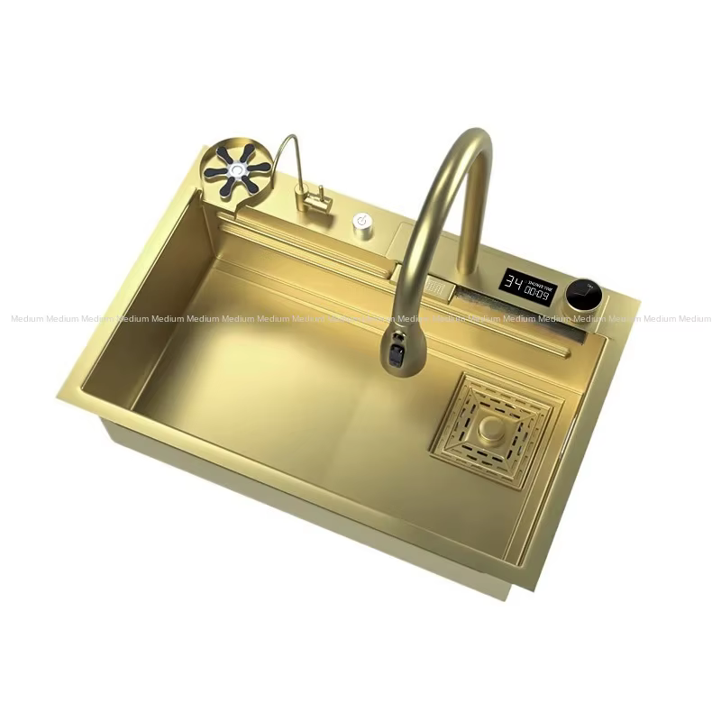 YITE Spot American Design Rectangular Bowl Golden Piano Key Digital Display Large Single 304 Stainless Steel Kitchen Sink — image 3