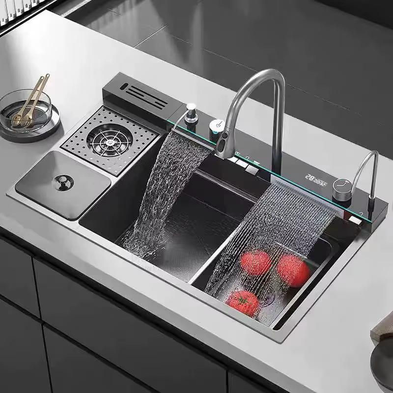 YITE New Whale Large Single Slot 304 Stainless Steel Kitchen Digital Display Sink Trash Bin Vegetable Light Luxury Design — image 3