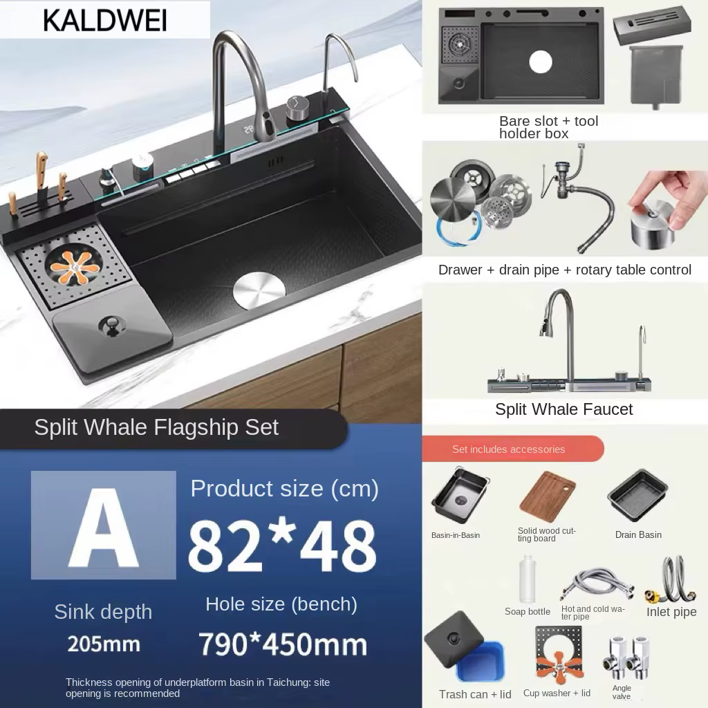 YITE New Whale Large Single Slot 304 Stainless Steel Kitchen Digital Display Sink Trash Bin Vegetable Light Luxury Design — image 4