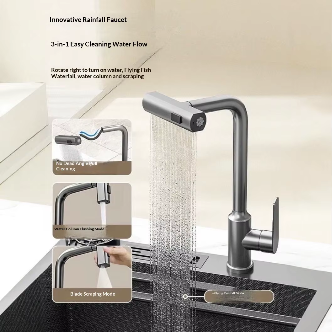YITE Handmade 304 Stainless Steel Kitchen Sink Holder with Rotating Head Pull-out Cold Hot Water Nano Honeycomb Surface Tianyu — image 3
