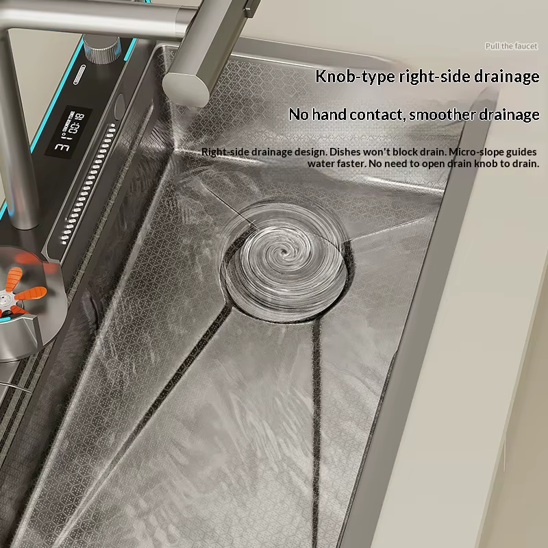 YITE New Waterfall Kitchen Sink 304 Stainless Steel Thickened Large Single Slot Digital Display Dishwasher Undermount Nano — image 3