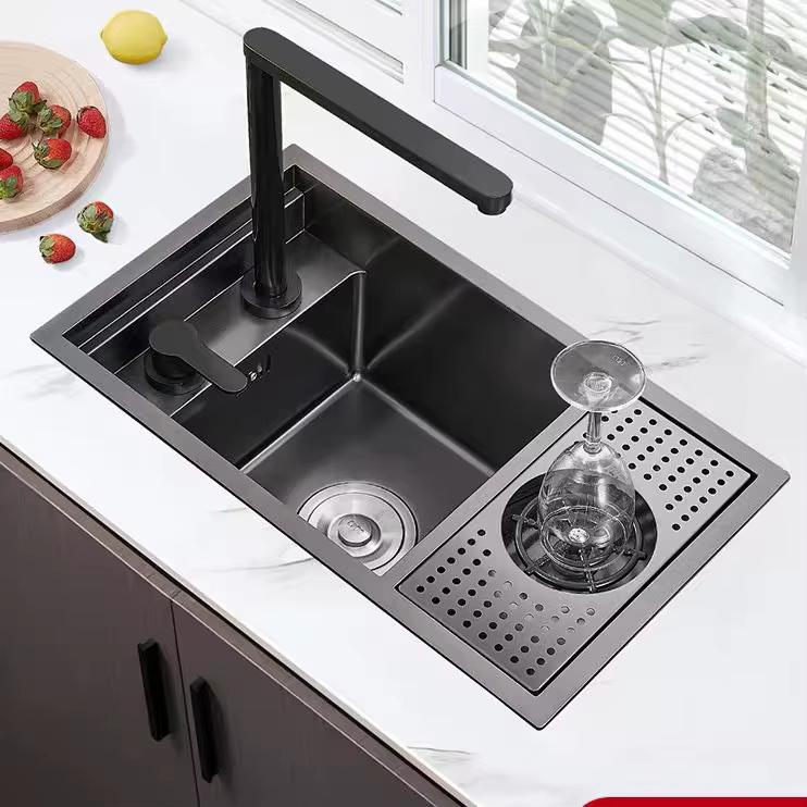 YITE Cup Washer Invisible Sink 304 Stainless Steel Coffee Shop Island Mini Single Sink Black King Kong Surface Nano Craft — image 2