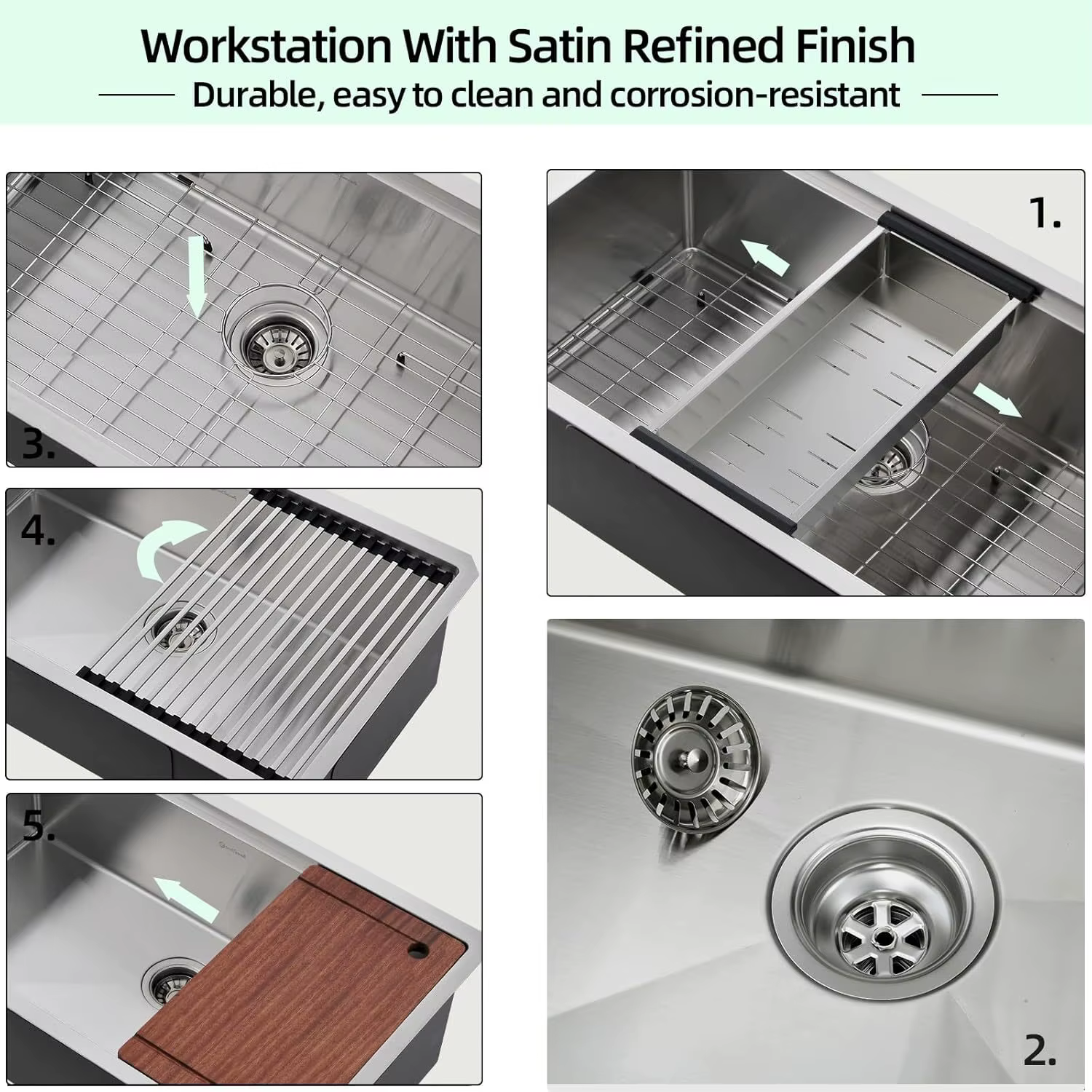 YITE Factory Direct Supply North American Design 304 Stainless Steel Step Sink Large Single Basin Rectangular Bowl Kitchen — image 4