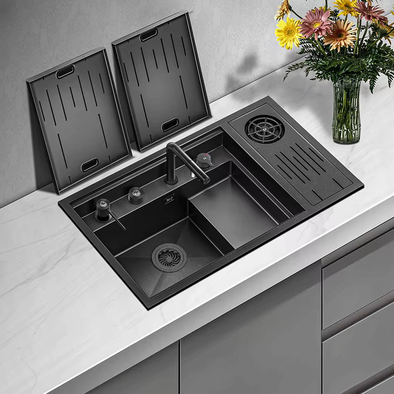 YITE Niloshi Light Luxury Kitchen Sink Black Nano Two-Tone Sus304 Single Slot Integrated Vegetable Basin — image 2