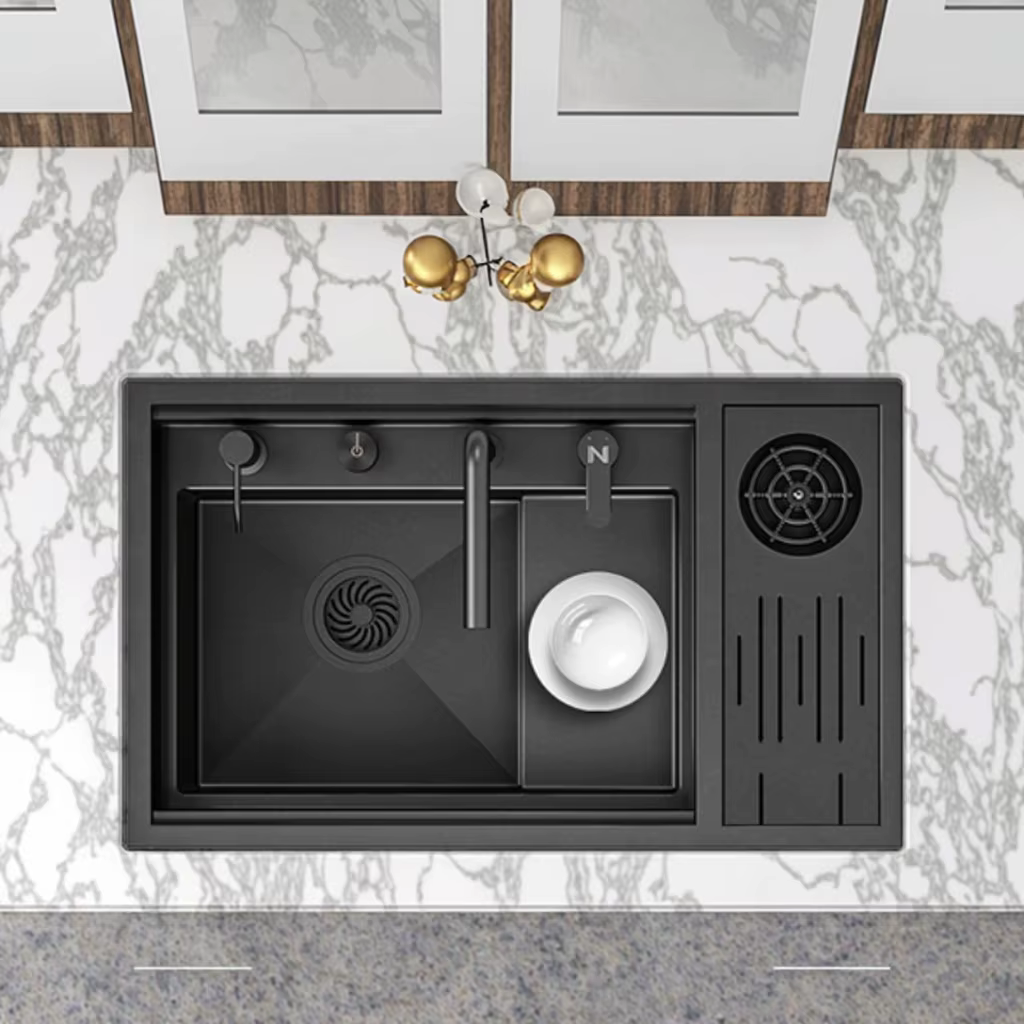 YITE Niloshi Light Luxury Kitchen Sink Black Nano Two-Tone Sus304 Single Slot Integrated Vegetable Basin — image 3