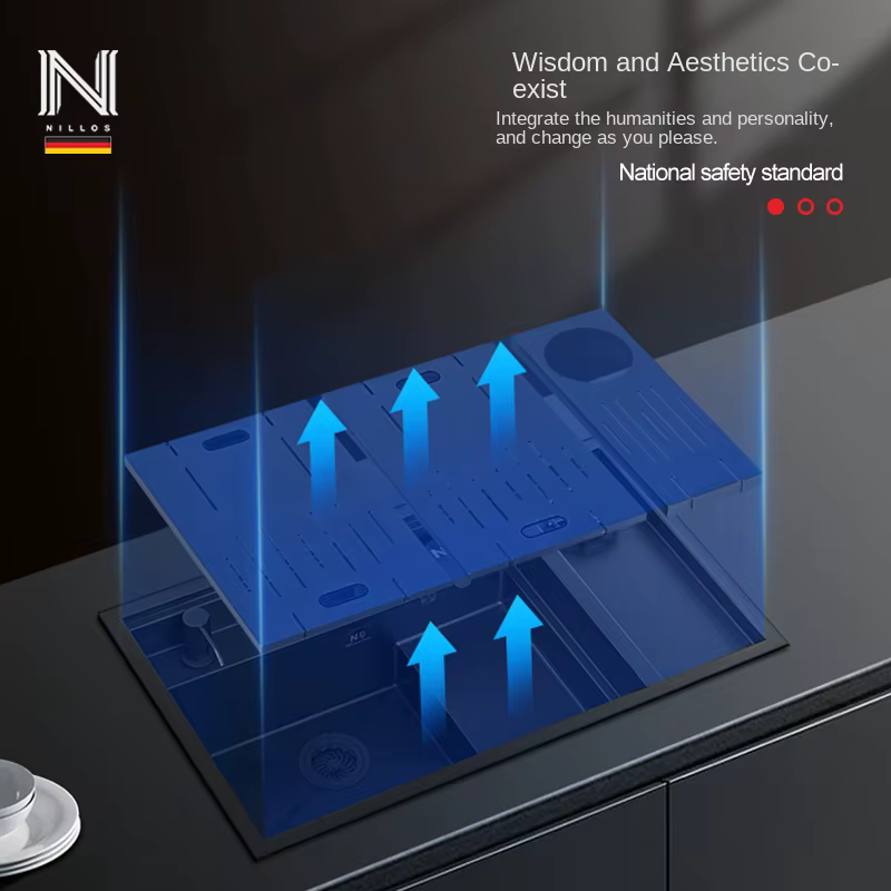 YITE Niloshi Light Luxury Kitchen Sink Black Nano Two-Tone Sus304 Single Slot Integrated Vegetable Basin — image 4