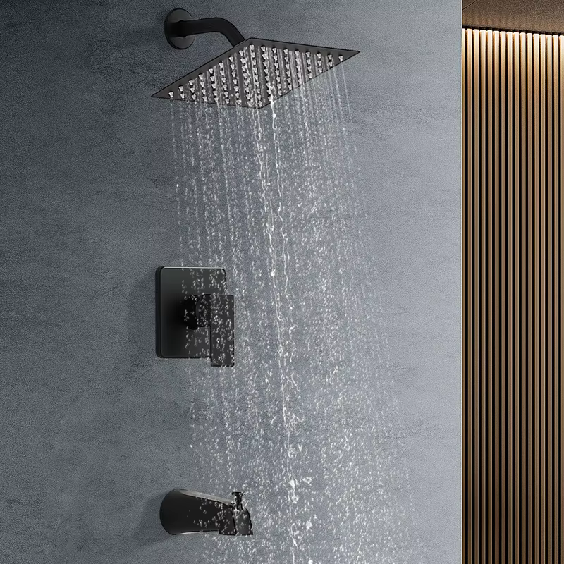YITE Concealed Wall-Mounted Brass Shower Set Rain Spray Black Finish Four-Way Thermostatic Single Handle Faucet Ceramic Hotel — image 4