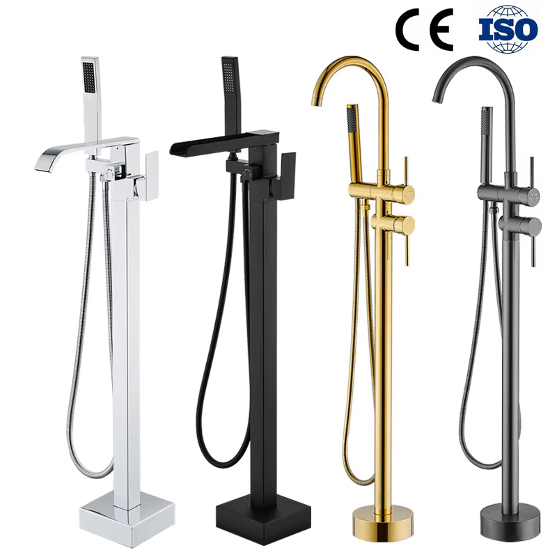 YITE Floor Nozzle Shower Set Hotel Use Brass Modern Design Polished Single Handle Rain Spray Bathtub Faucet — image 2