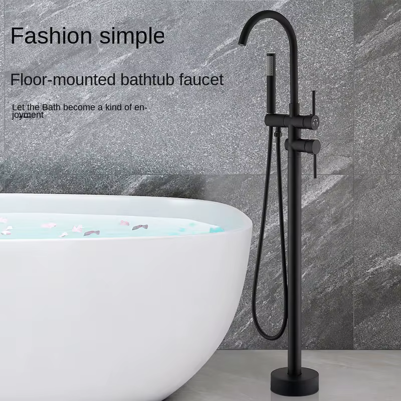 YITE Floor Nozzle Shower Set Hotel Use Brass Modern Design Polished Single Handle Rain Spray Bathtub Faucet — image 3