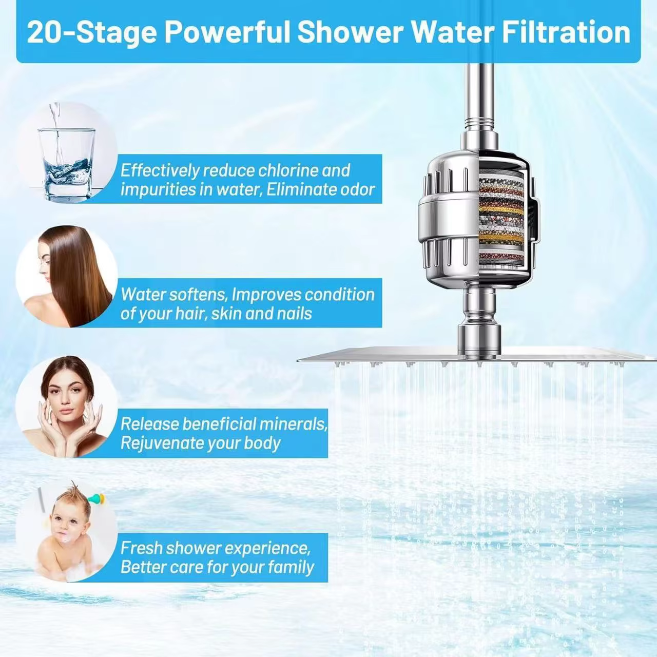 YITE Supercharged Top Spray Rainfall Chrome Shower Head Replaceable Filter Element Bathroom Faucet Accessories Wall Mounting 5 — image 3