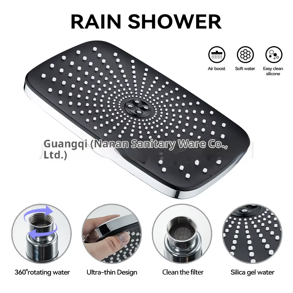 YITE Guangqi 12-inch ABS Chrome Polished Square Shower Head Ceramic 5-Function Thermostatic Single Handle Hand Shower Soft Spray — image 2