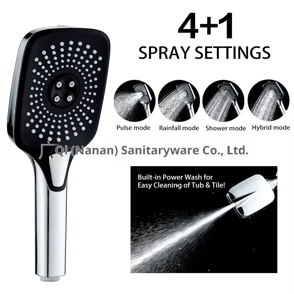 YITE Guangqi 12-inch ABS Chrome Polished Square Shower Head Ceramic 5-Function Thermostatic Single Handle Hand Shower Soft Spray — image 3