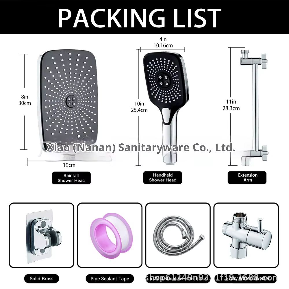 YITE Guangqi 12-inch ABS Chrome Polished Square Shower Head Ceramic 5-Function Thermostatic Single Handle Hand Shower Soft Spray — image 4