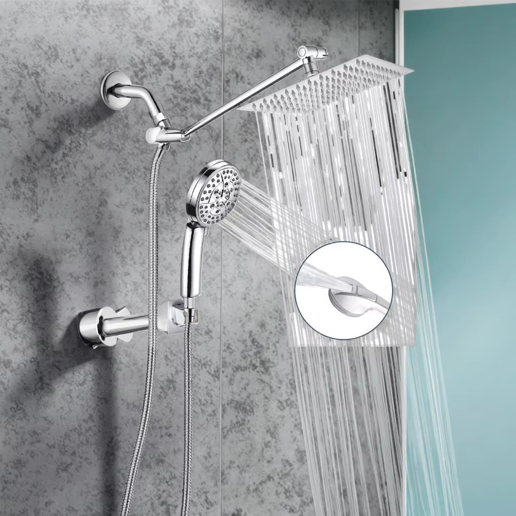 YITE Chrome Modern Bathroom Shower Set Concealed Wall Mounting Bracket Three-Way Rainfall Spray Triple Water Outlet Handheld — image 4