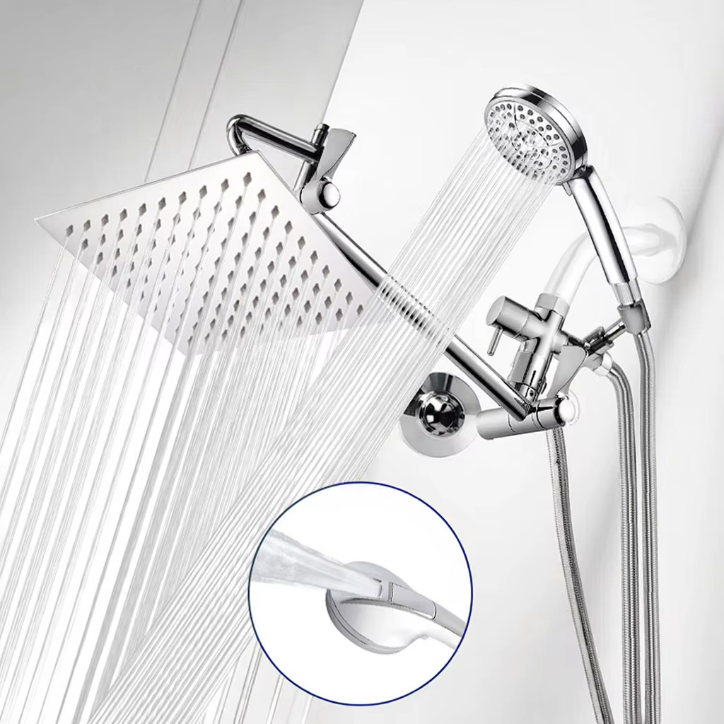 YITE Top Dual Thermostatic Chrome Polished Stainless Steel Square Shower Set Wall Mount Three-way Splitter Ceramic Valve Core — image 4