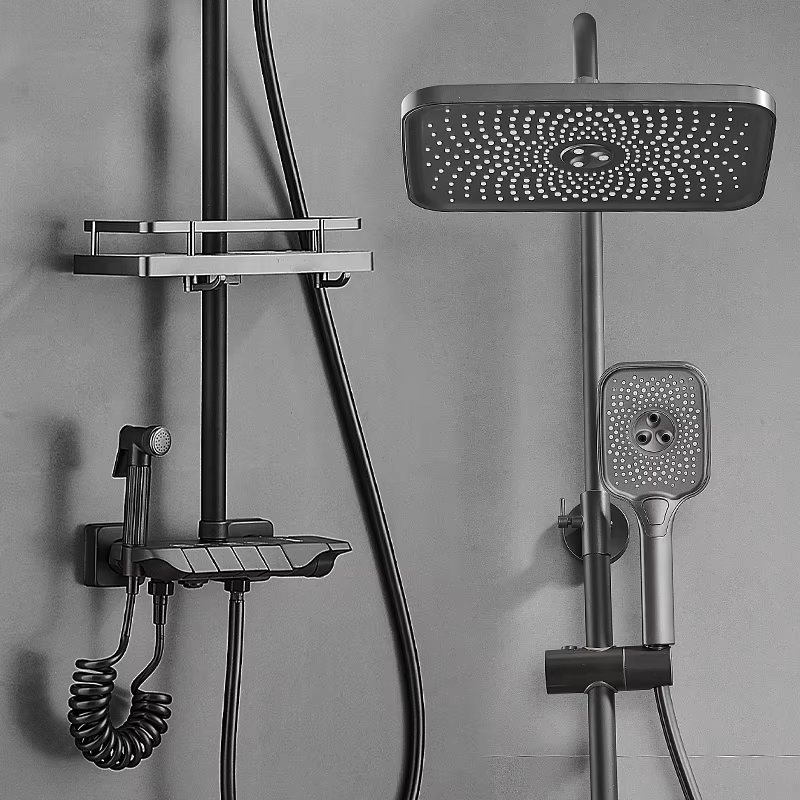 OEM Modern Contemporary Bathroom Taps Mixer Chrome Brass Handle Faucet Square Hand Shower Set Rain Soft Spray Pattern for Hotels — image 4