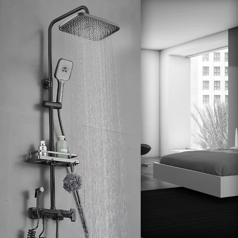 OEM Modern Contemporary Bathroom Taps Mixer Chrome Brass Handle Faucet Square Hand Shower Set Rain Soft Spray Pattern for Hotels — image 5