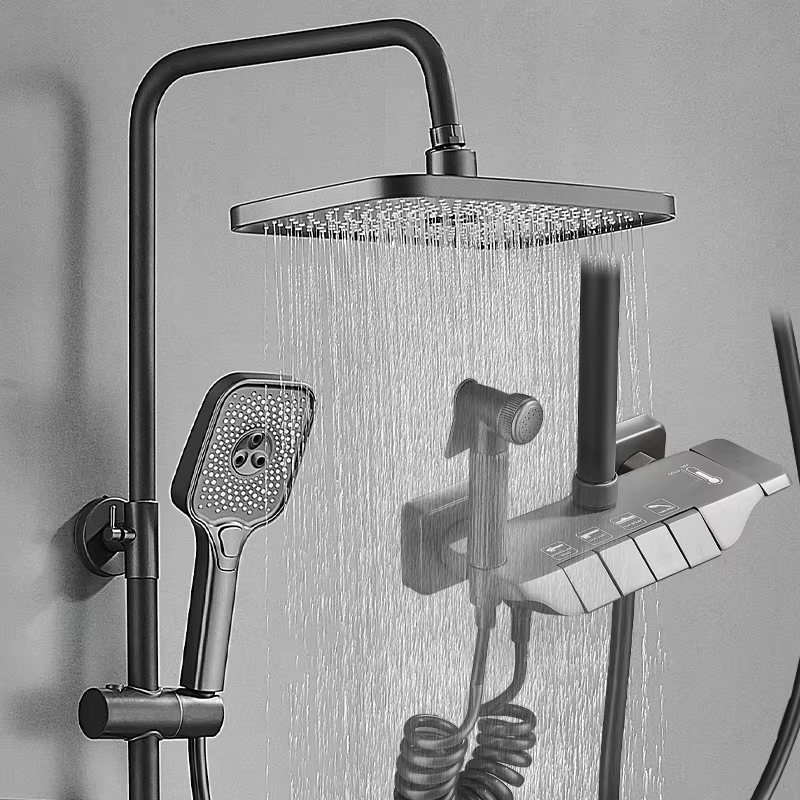 OEM Modern Contemporary Bathroom Taps Mixer Chrome Brass Handle Faucet Square Hand Shower Set Rain Soft Spray Pattern for Hotels — image 6
