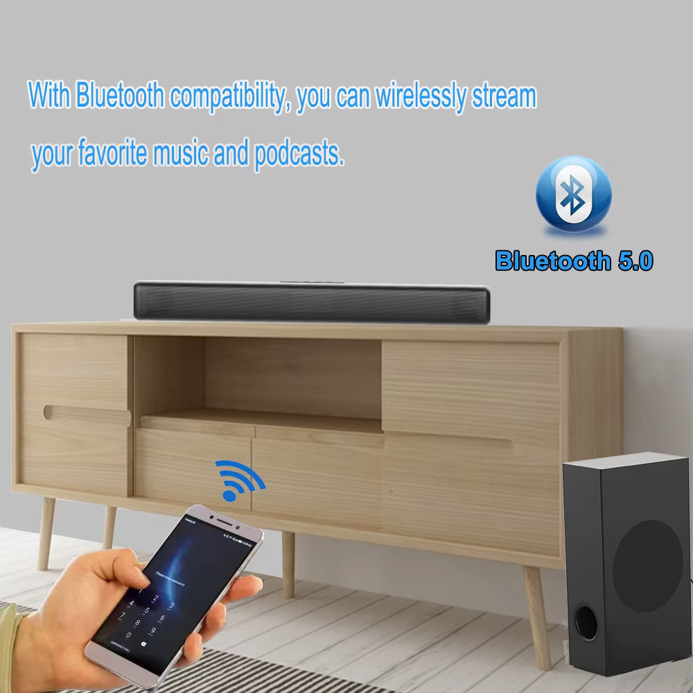 2025 for Amazon Best Seller 100W 5.25"Wireless for Bluetooth Speaker Wooden Subwoofer Sound Bar for TV and Home Theater Systems — image 6