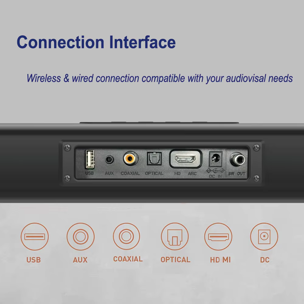 100W 2.1ch Detachable Home Theatre System TV Sound Bar with Powerful Subwoofer Speaker — image 3