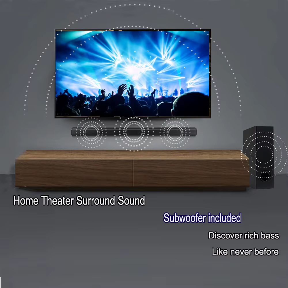100W 2.1ch Detachable Home Theatre System TV Sound Bar with Powerful Subwoofer Speaker — image 5