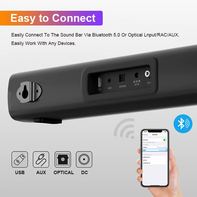 Home Theater Wireless/BT/bluetooth Soundbar Per Film/musica/notizie Con Arco/OPT/telecomando TV Speaker Soundbar — image 2