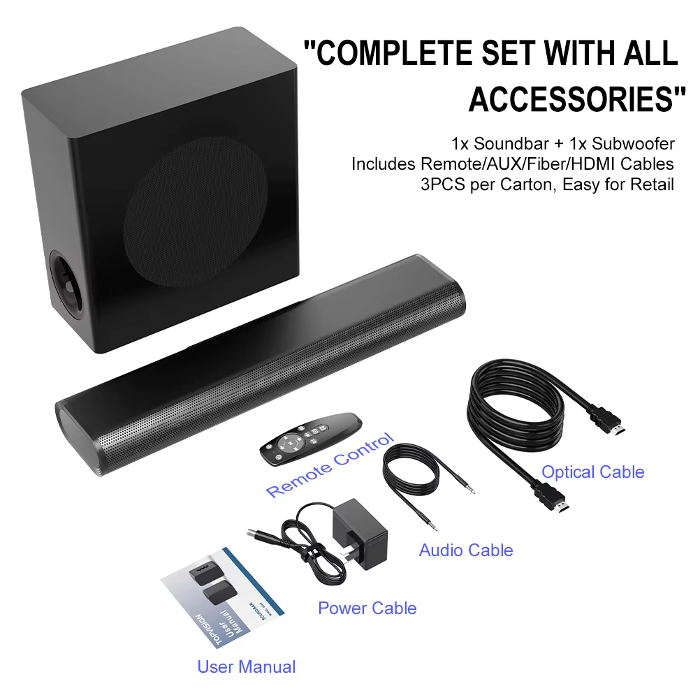 Sound bar with Subwoofer Powerful Multiple Connectivity  Metallic Mesh HiFi Home Theater System Soundbar — image 5