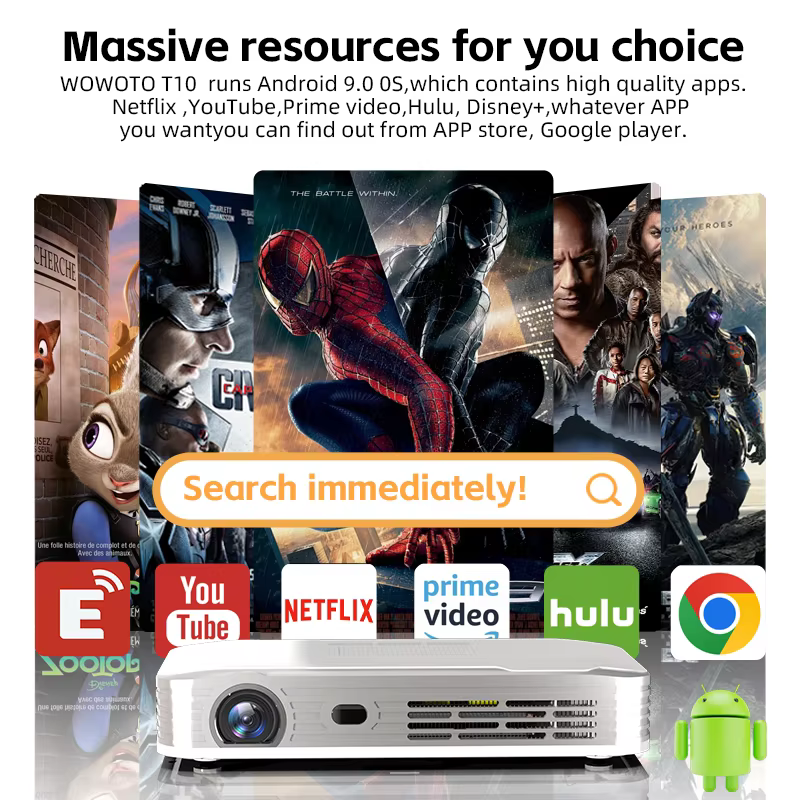 WOWOTO T10 2025 New Upgraded 5000Lumens Mini Portable Projector for Outdoor Rechargeable 32G Adjustable Stand Android 9.0 OS — image 4