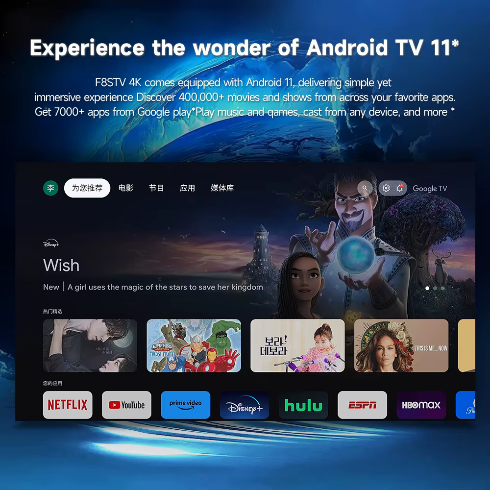 WWT- F8STV Android 11.0 Home Theater Projector 1650ANSI Lumens 4K 1080p Video & Presentation Equipment — image 2