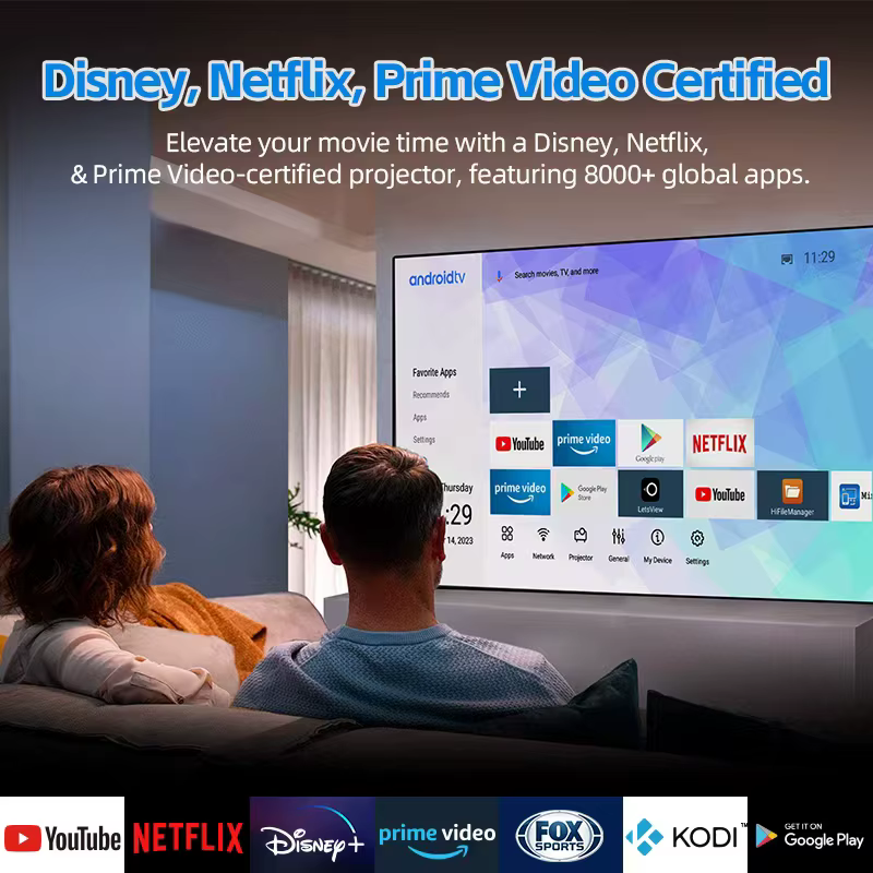 WWT- F8STV Android 11.0 Home Theater Projector 1650ANSI Lumens 4K 1080p Video & Presentation Equipment — image 3